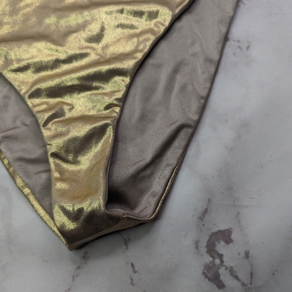 Good American Swim Bottom Women 4 XL Foil High Rise Waist Bikini Metallic Gold - Picture 3 of 9